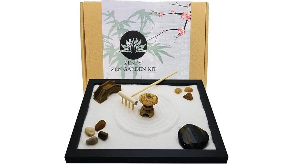 desk zen sand garden with rake rocks figures